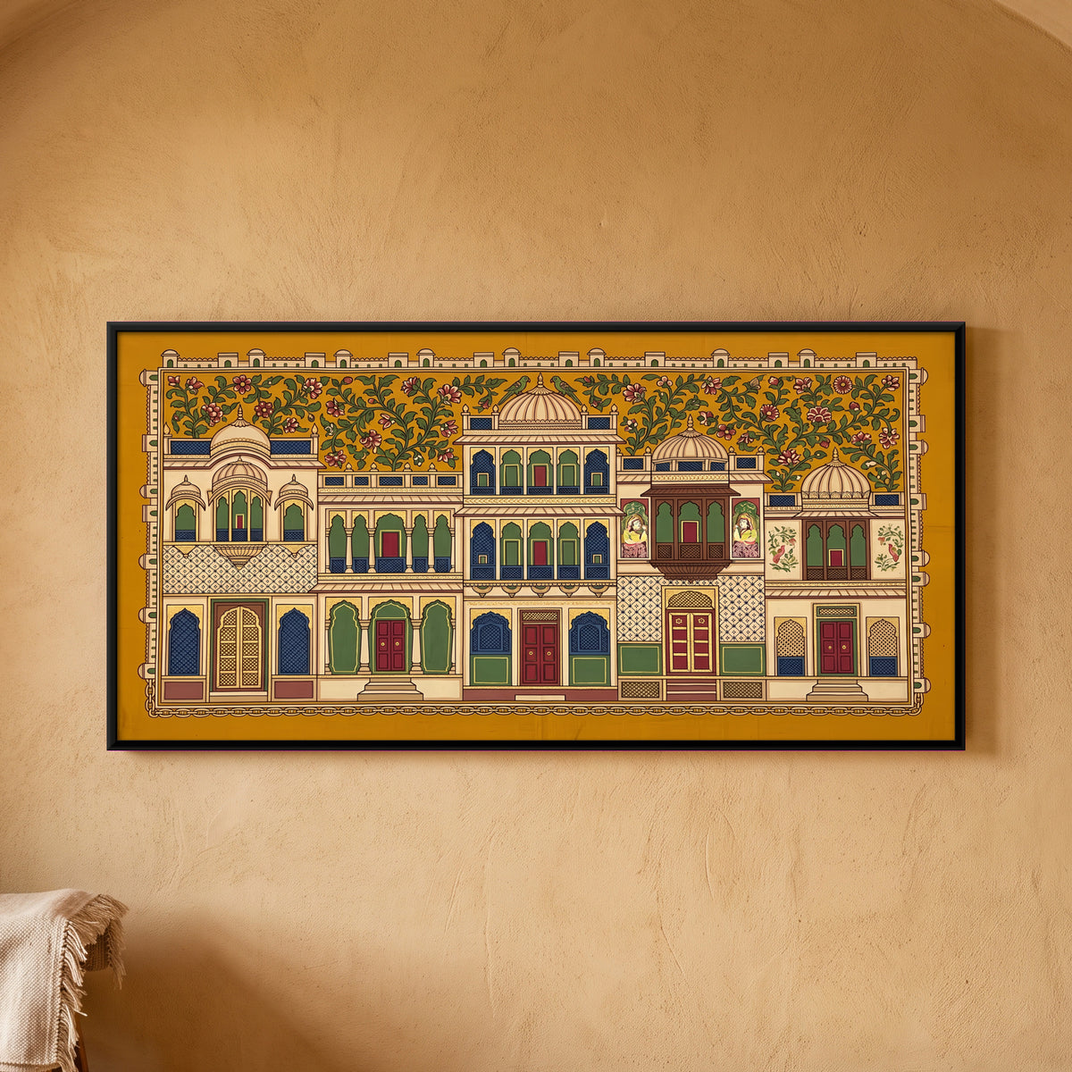 Painted Haveli Facade - framed canvas art hung on a wall