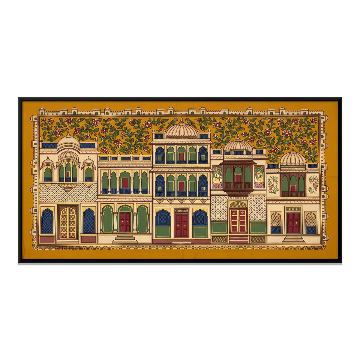 Painted Haveli Facade - framed canvas print, front view