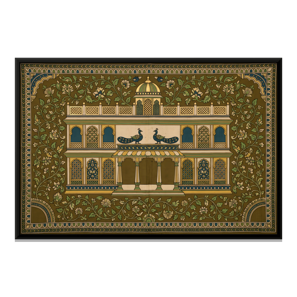 Palace with Peacocks - framed canvas print, front view