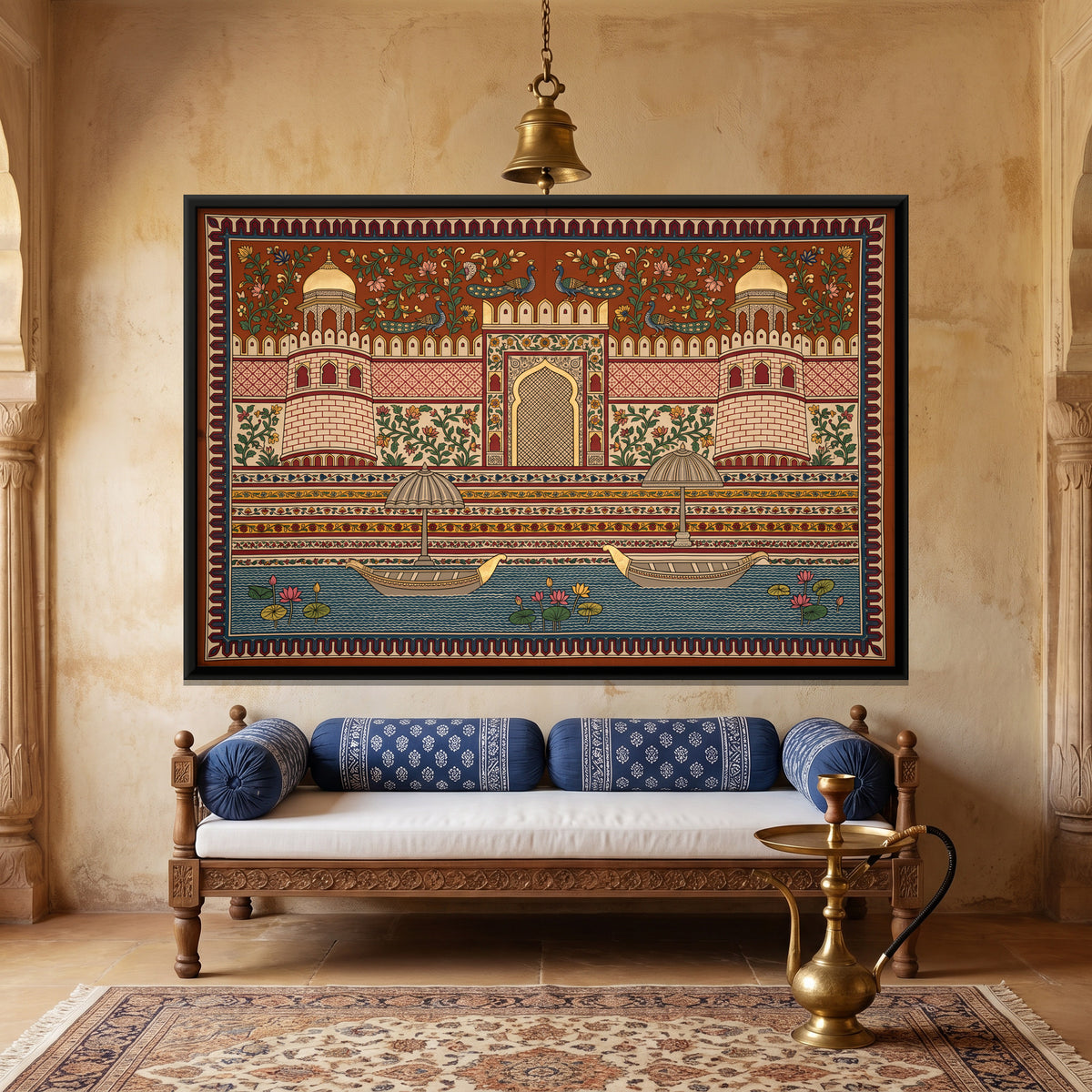 Palace Ghat with Boats - canvas art shown in a styled room