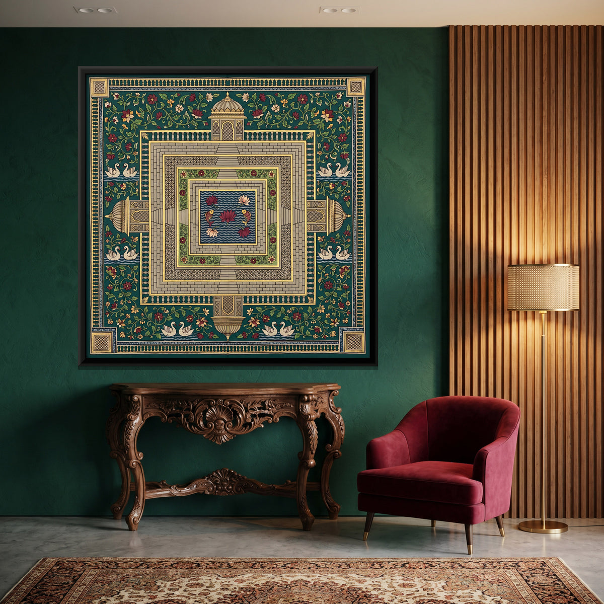 Square Stepwell - canvas art shown in a styled room