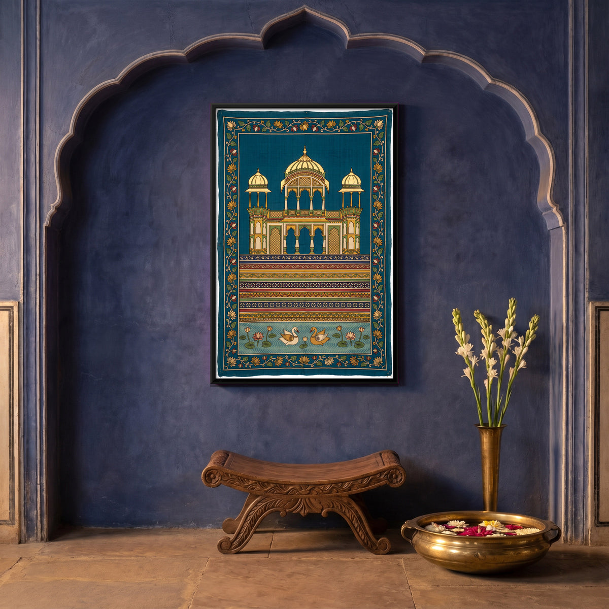Domed Pavilion on the Ghat - canvas art shown in a styled room