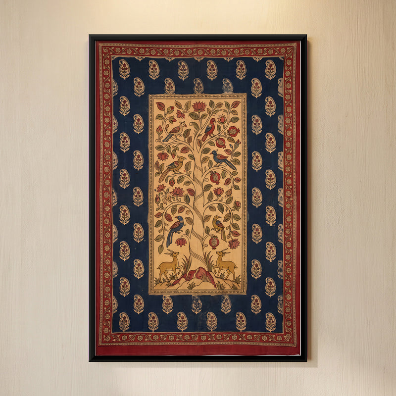 Tree of Life with Birds and Deer - framed canvas art hung on a wall