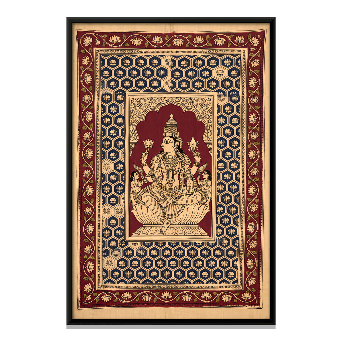 Lakshmi Seated on a Lotus Throne - framed canvas print, front view