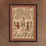 Shri Krishna Playing Flute with Gopis and Cows in Terracotta
