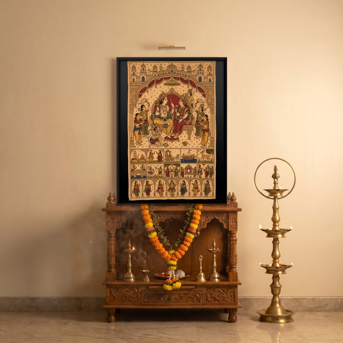Rama Darbar - canvas art shown in a styled room