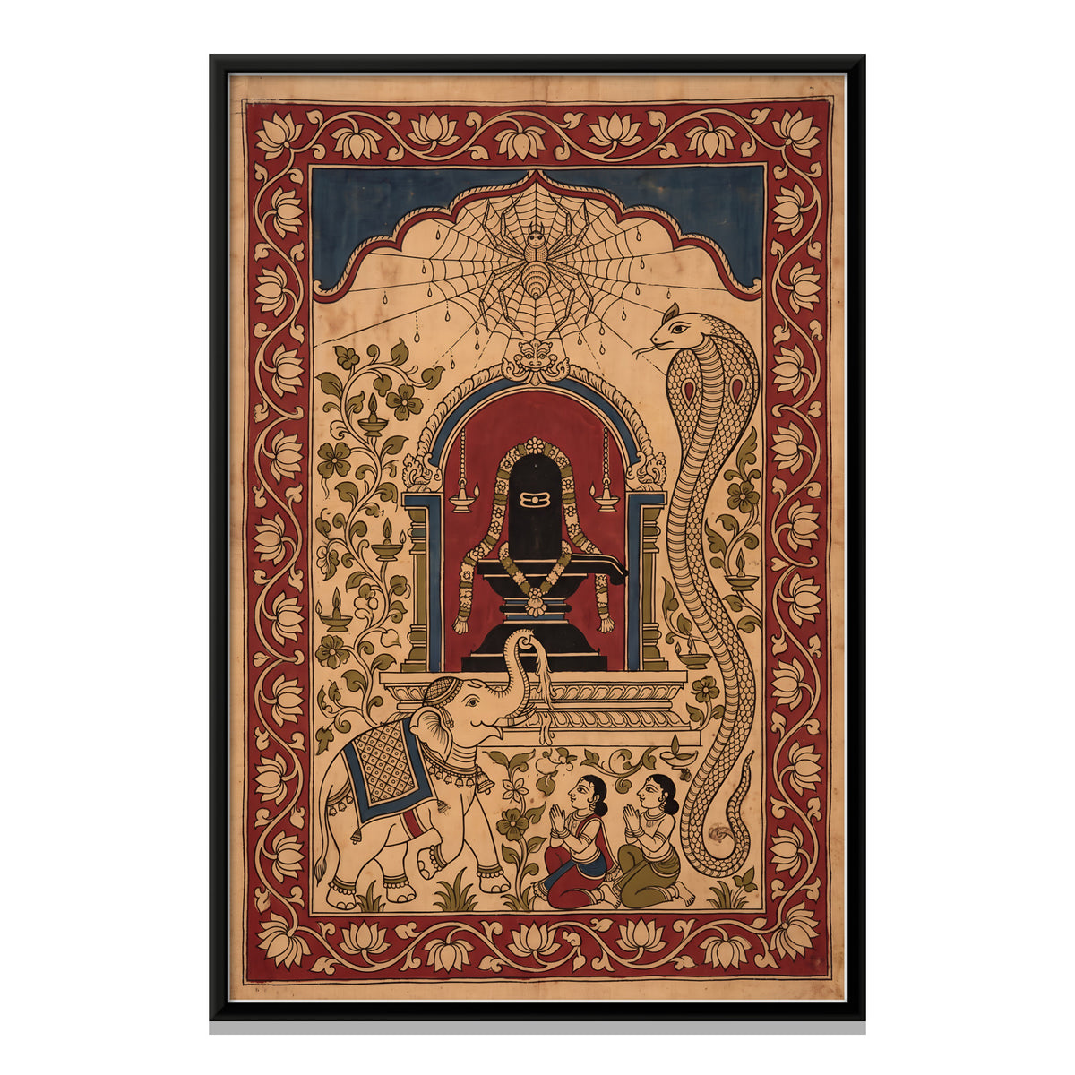 Shiva Lingam with Spider, Serpent and Elephant - framed canvas print, front view