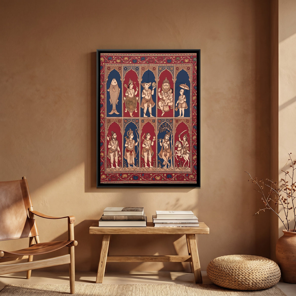 Ten Avatars of Vishnu - framed canvas art hung on a wall