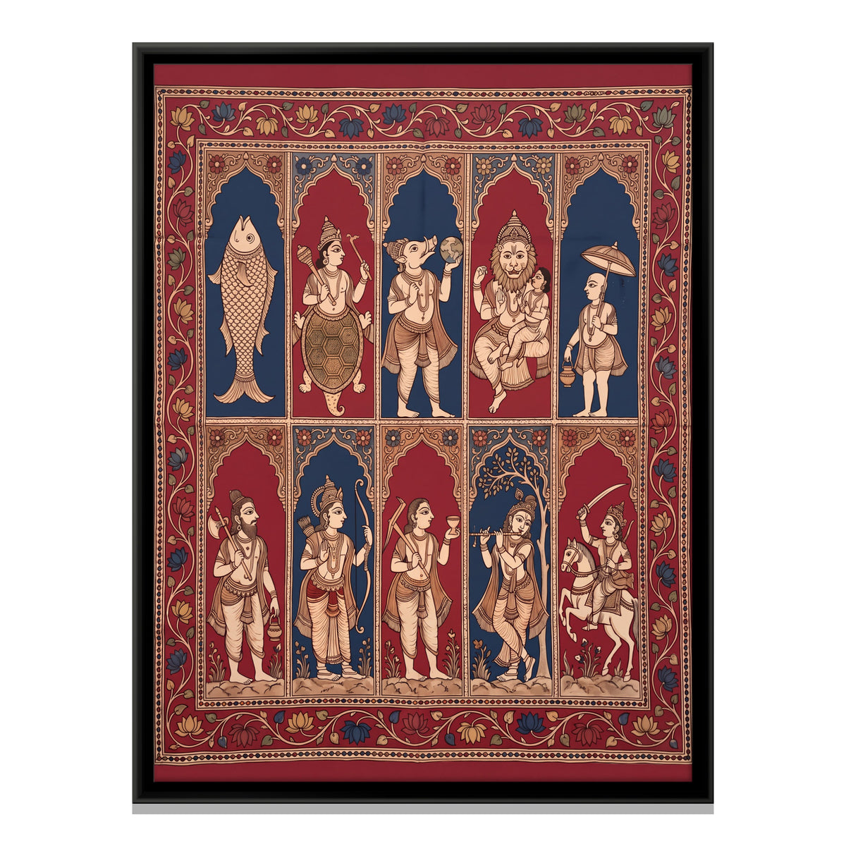 Ten Avatars of Vishnu - framed canvas print, front view
