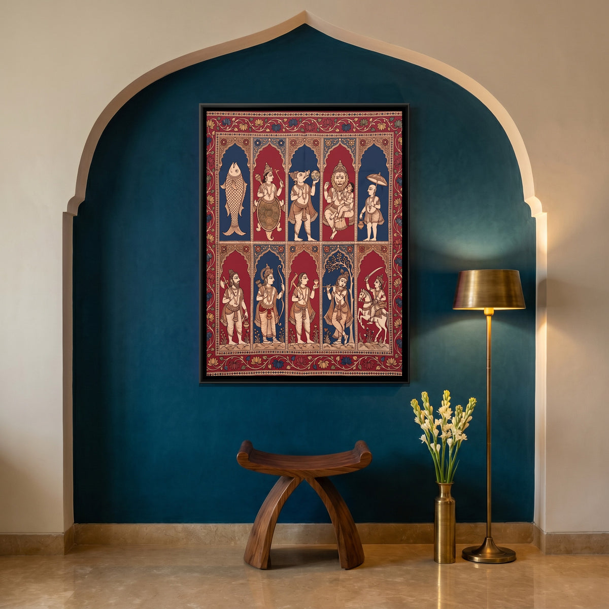 Ten Avatars of Vishnu - canvas art shown in a second room setting