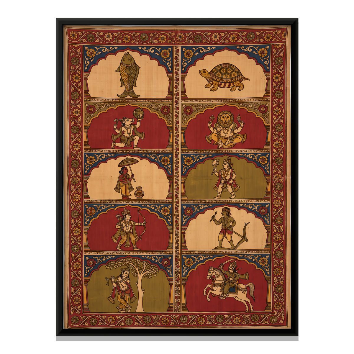 Ten Avatars of Vishnu - framed canvas print, front view