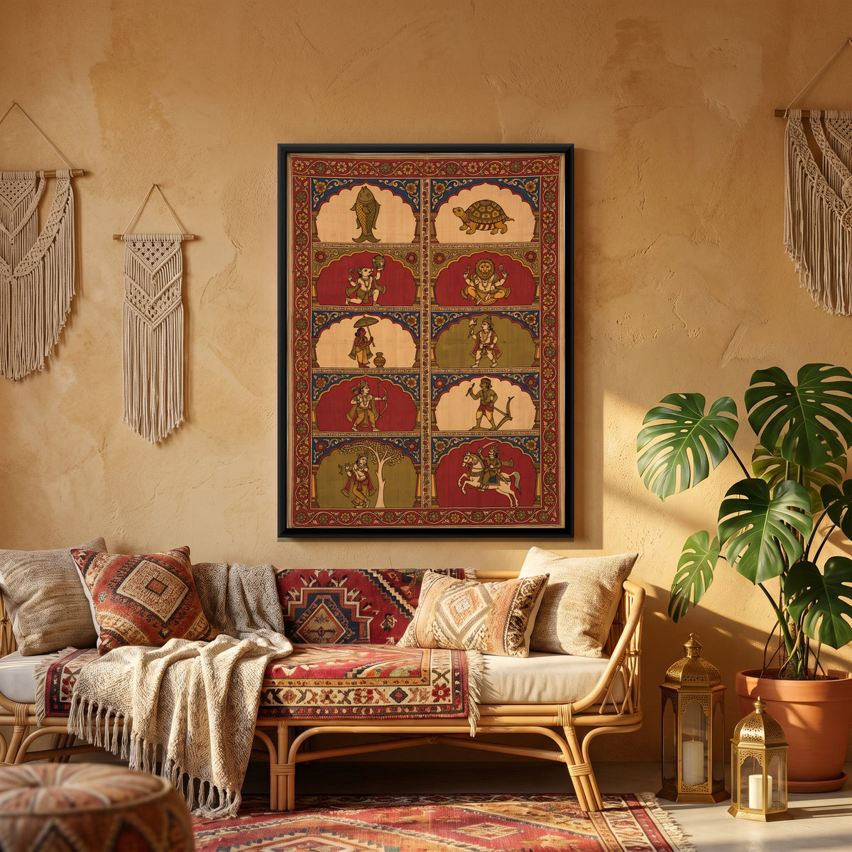Ten Avatars of Vishnu - canvas art shown in a second room setting