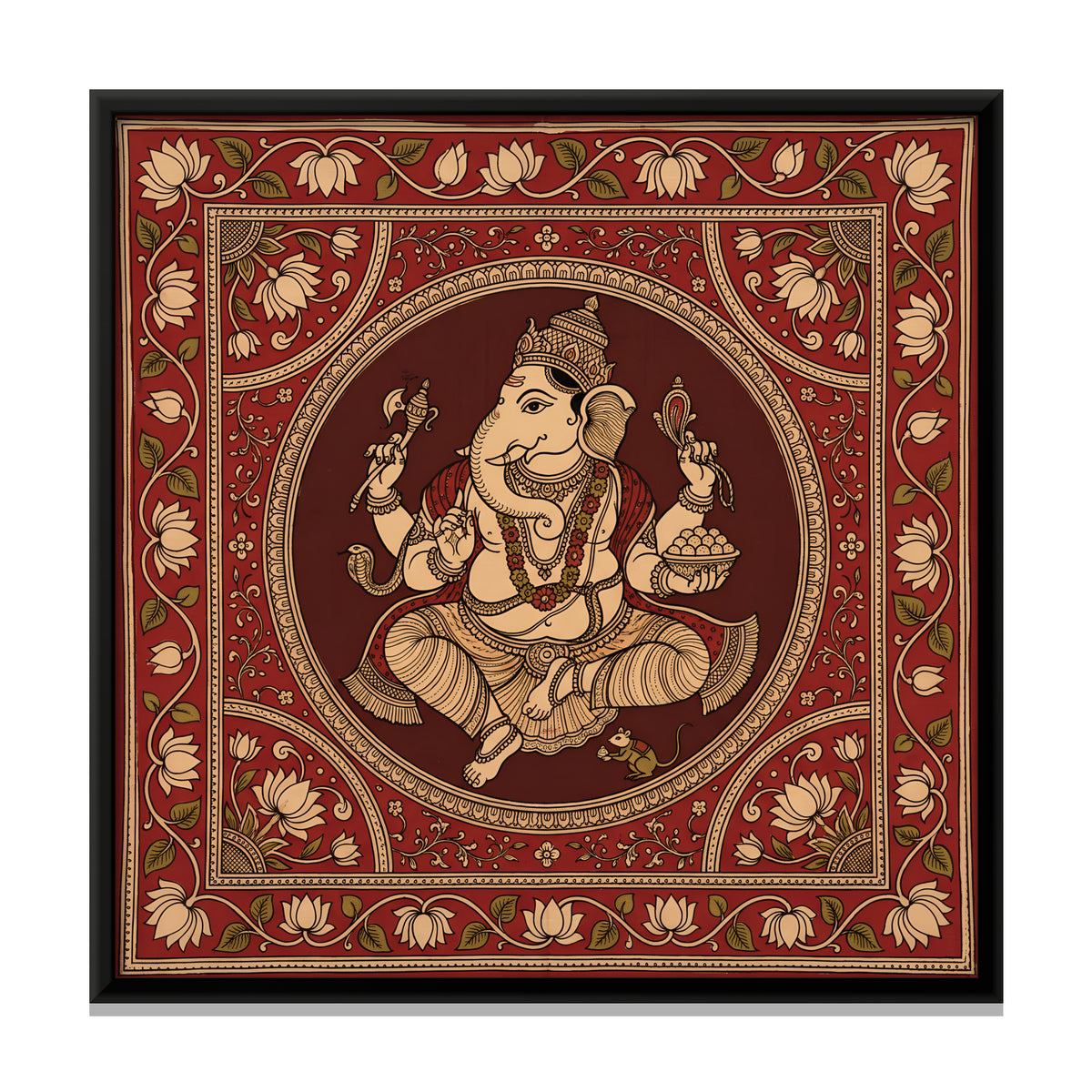 Ganesha in a Lotus Medallion - framed canvas print, front view