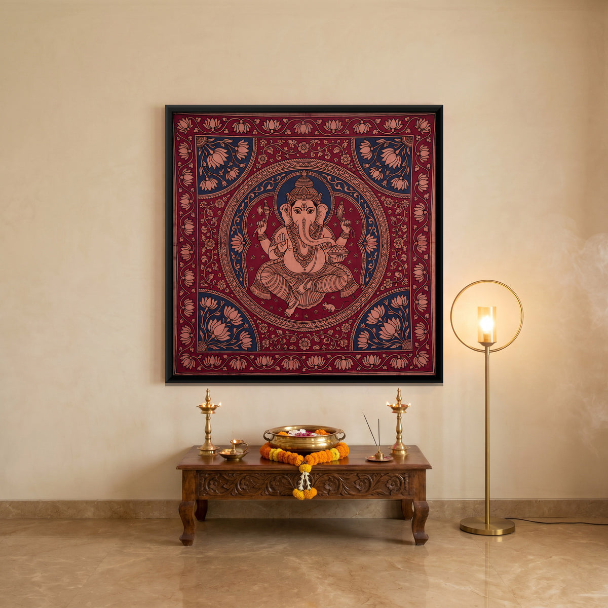 Ganesha in a Medallion - canvas art shown in a styled room