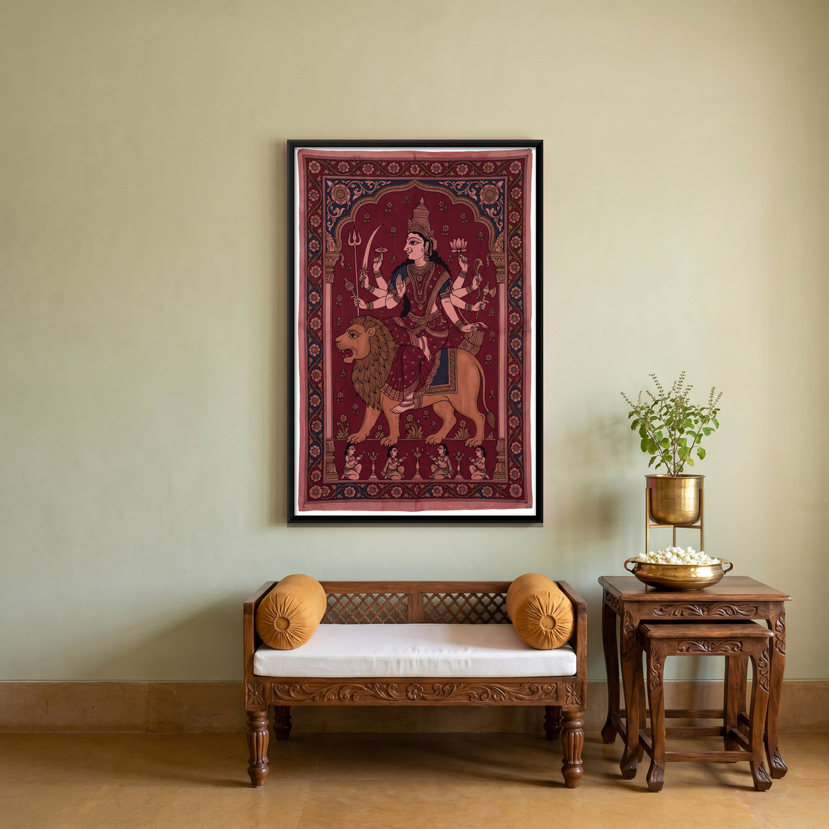 Durga on Her Lion - canvas art shown in a second room setting