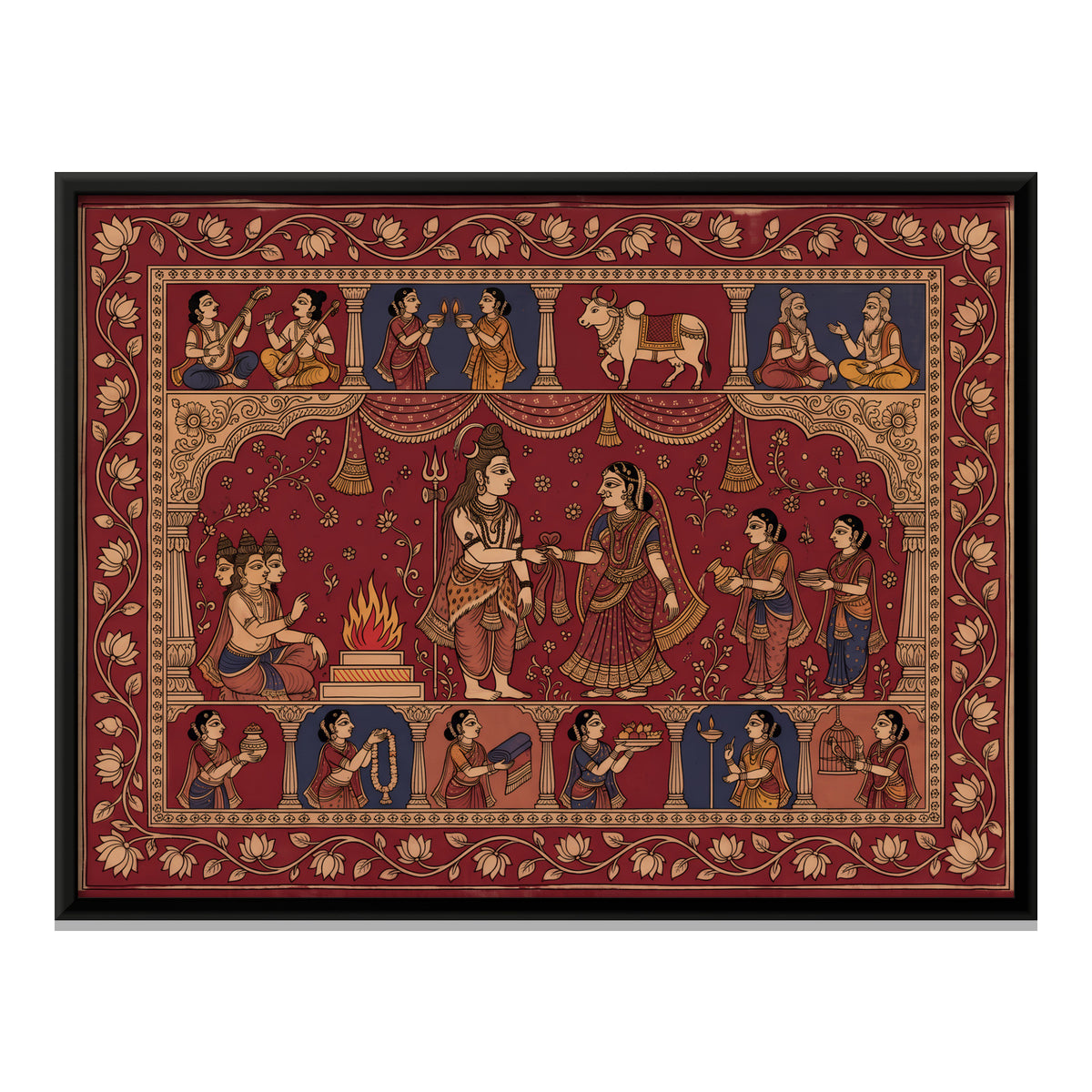 The Wedding of Shiva and Parvati - framed canvas print, front view