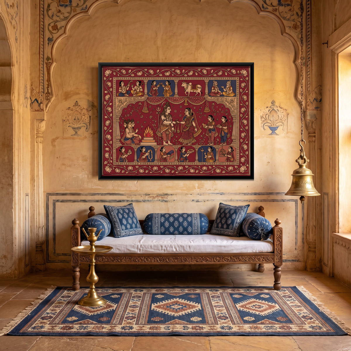 The Wedding of Shiva and Parvati - canvas art shown in a second room setting