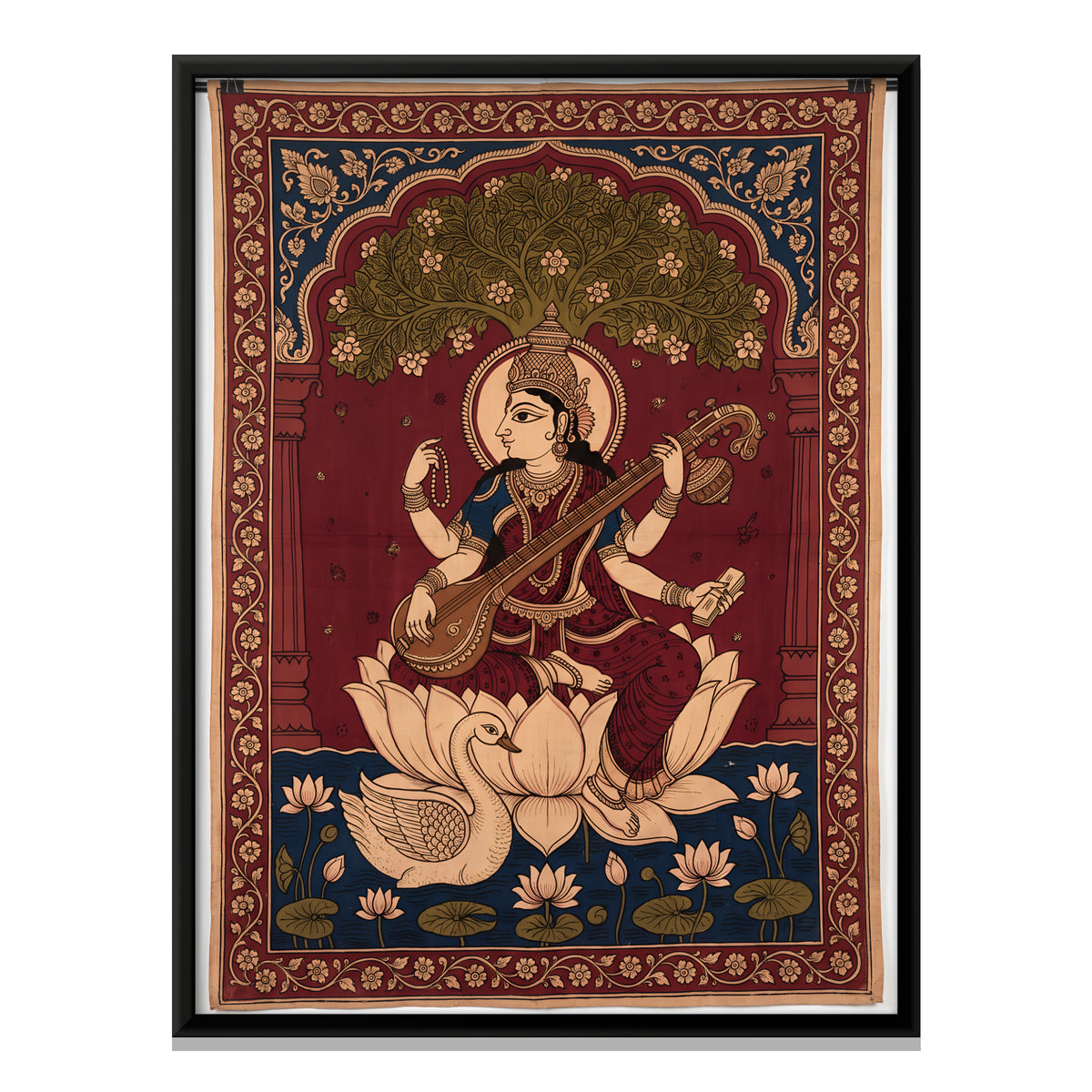 Saraswati Playing the Veena - framed canvas print, front view
