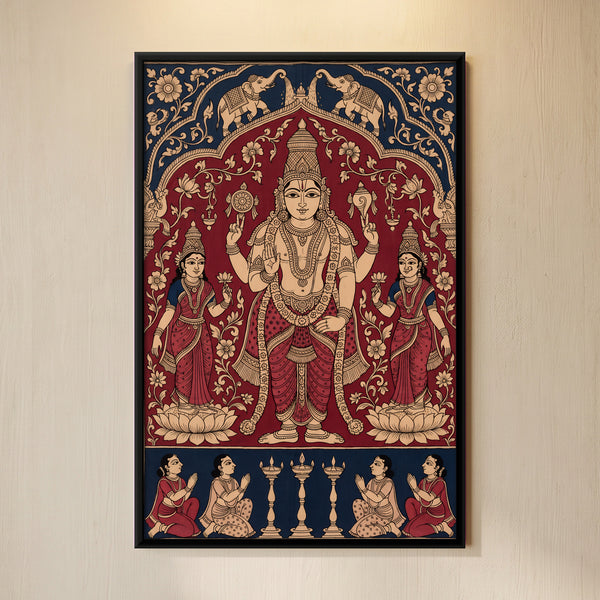 Shri Vishnu Standing with Consorts Sridevi and Bhudevi