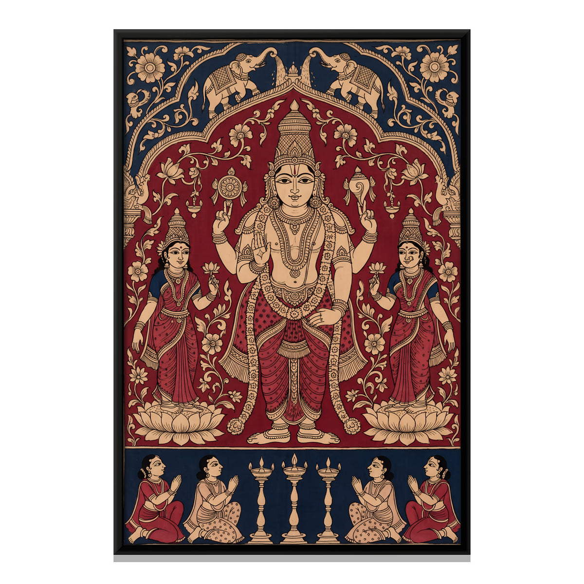Vishnu with Sridevi and Bhudevi - framed canvas print, front view
