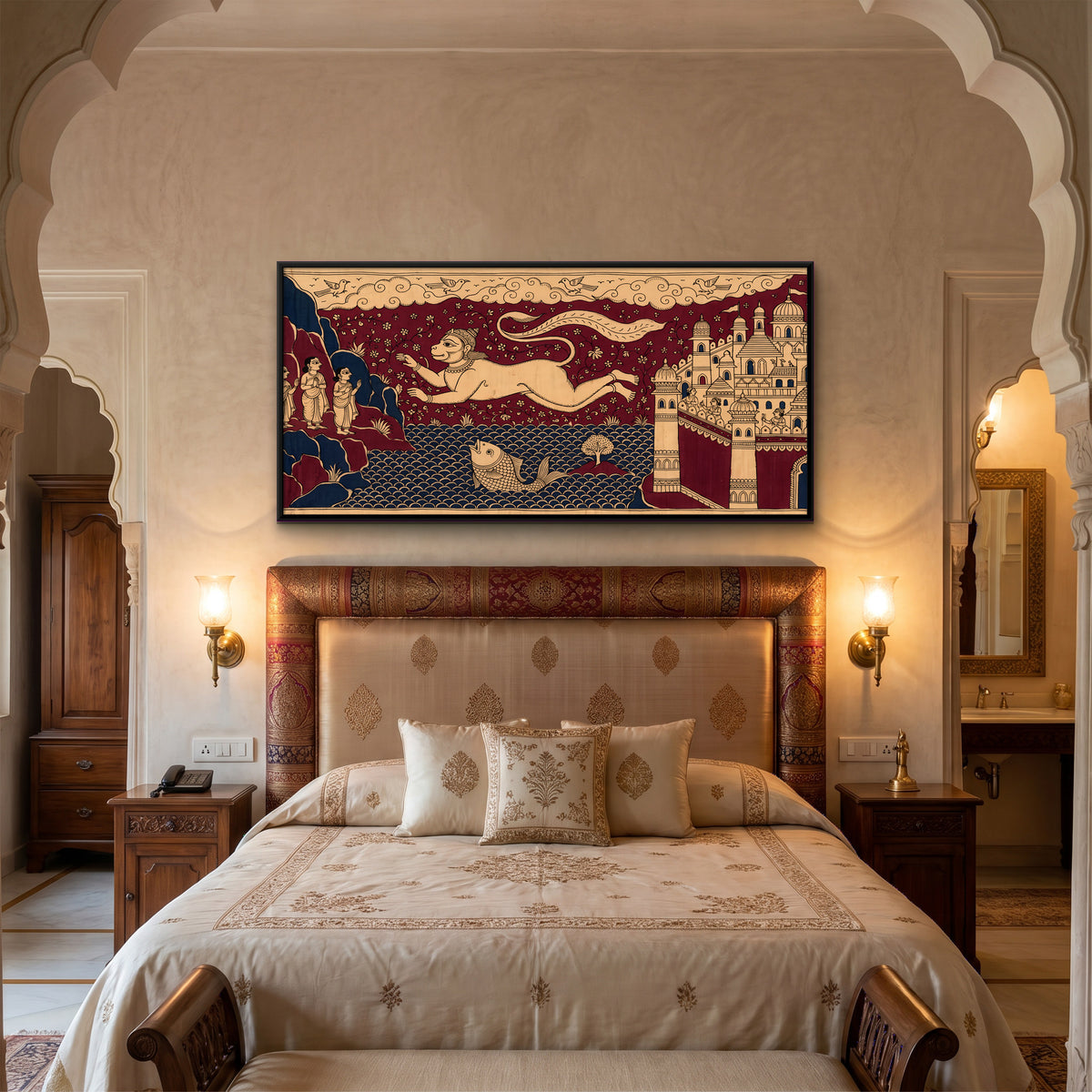 Hanuman's Leap to Lanka - canvas art shown in a second room setting