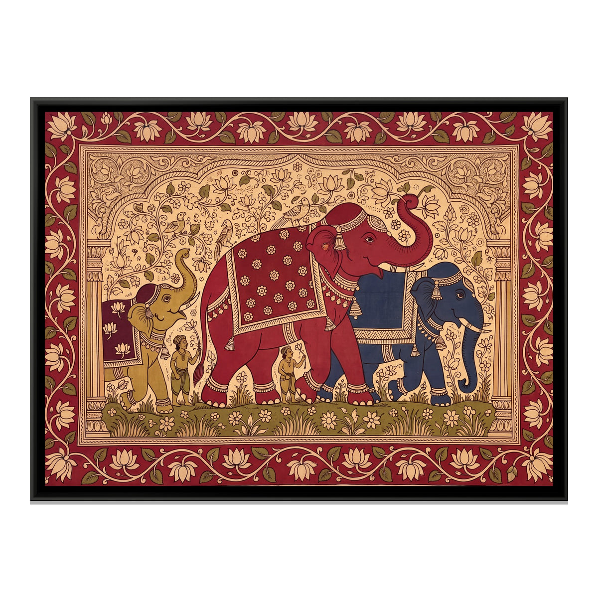 Elephant Procession - framed canvas print, front view