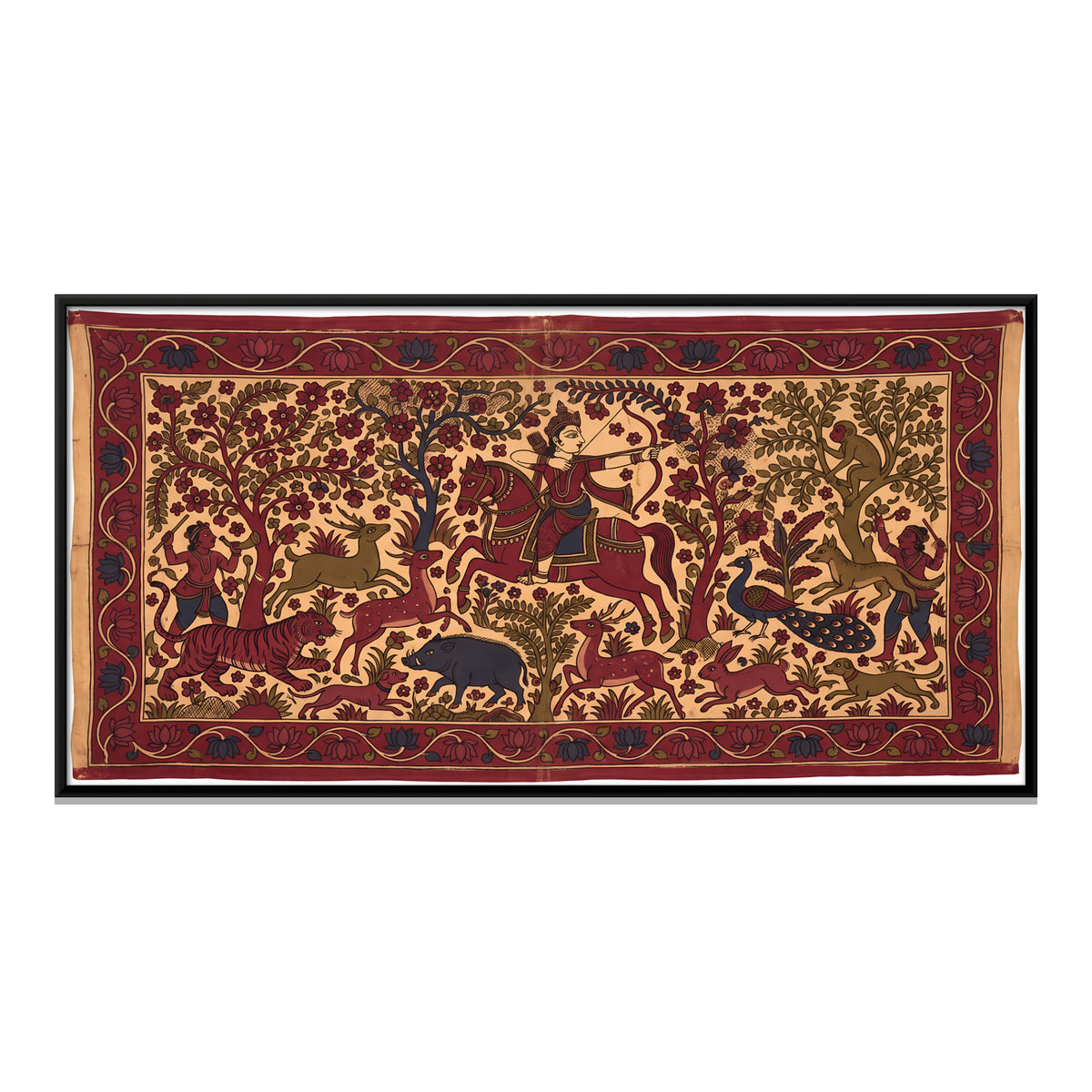 Hunting Scene in the Forest - framed canvas print, front view
