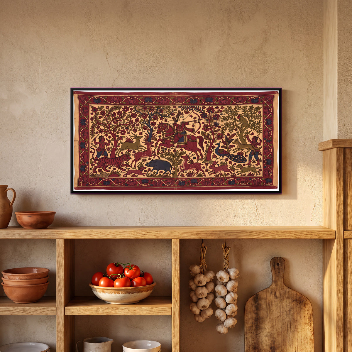 Hunting Scene in the Forest - canvas art shown in a second room setting