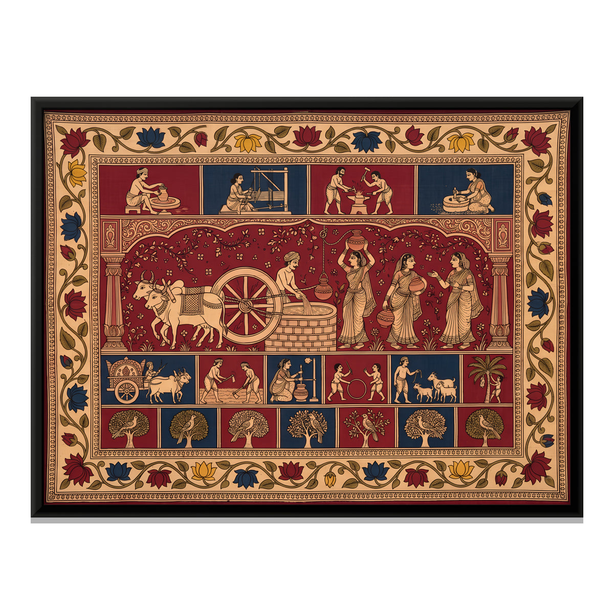 Scenes of Village Life - framed canvas print, front view