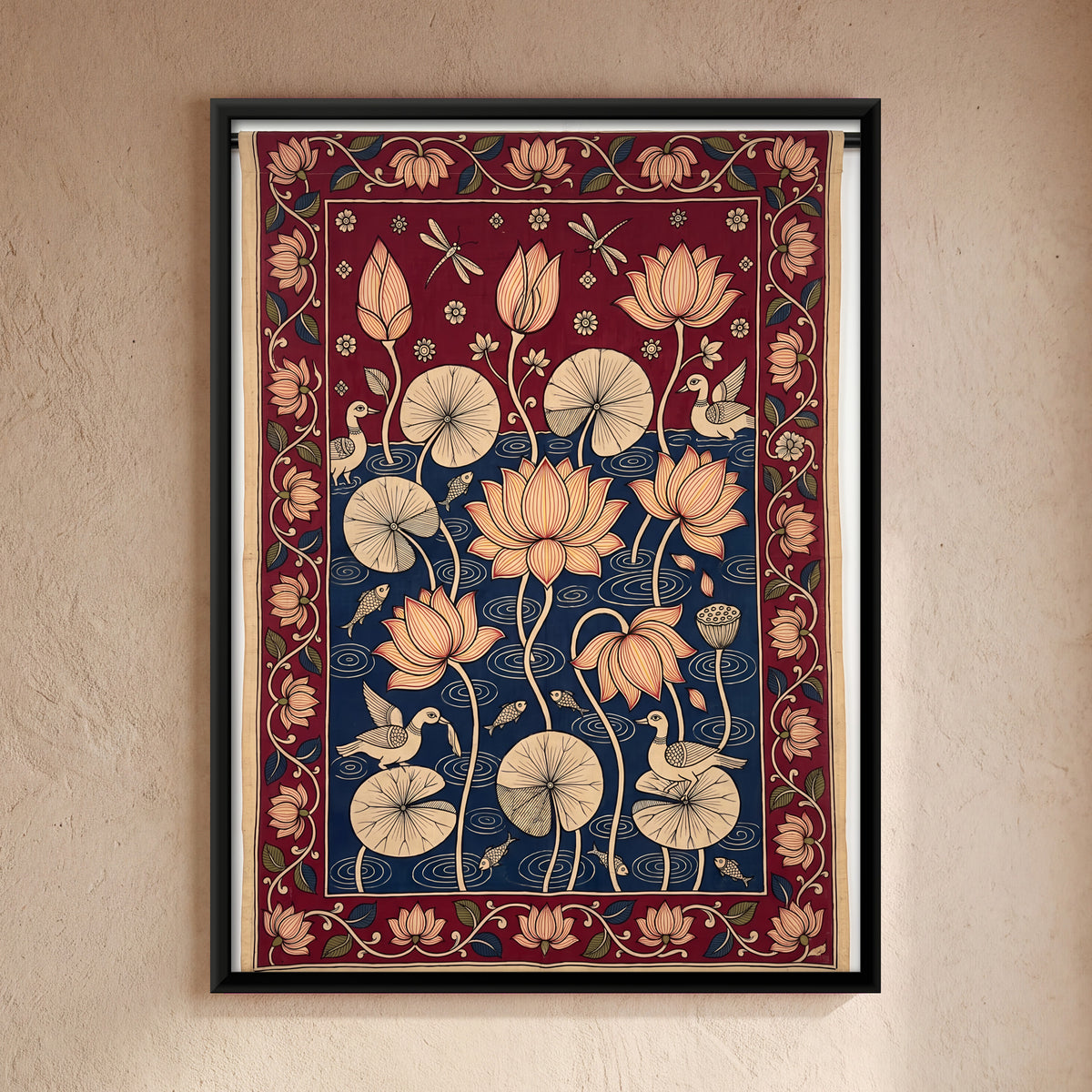 Lotus Pond - framed canvas art hung on a wall