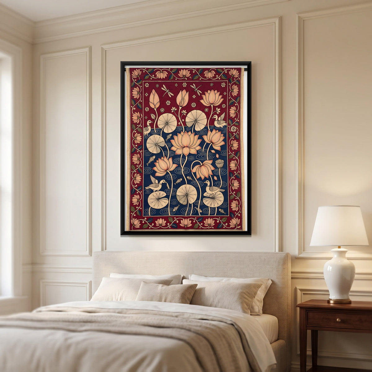 Lotus Pond - canvas art shown in a second room setting