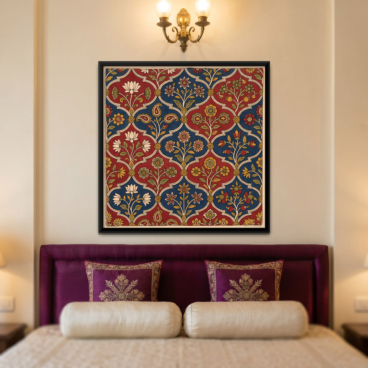 Floral Lattice Pattern - canvas art shown in a second room setting