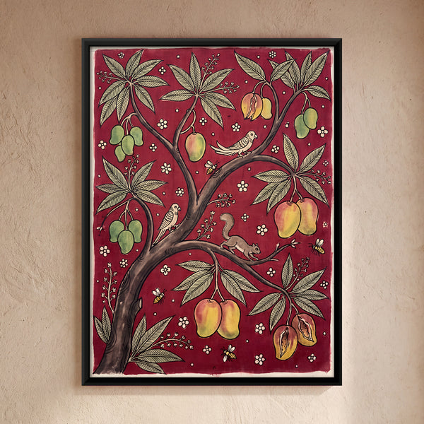 Mango Tree with Fruit, Birds, and Squirrel