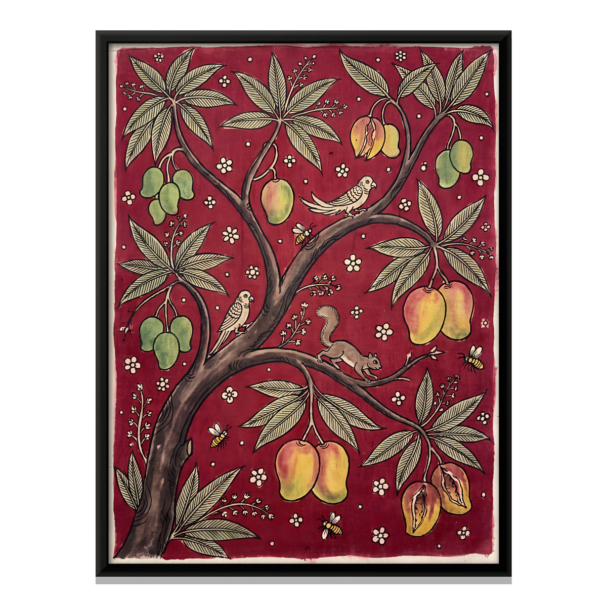 Mango Tree with Birds - framed canvas print, front view