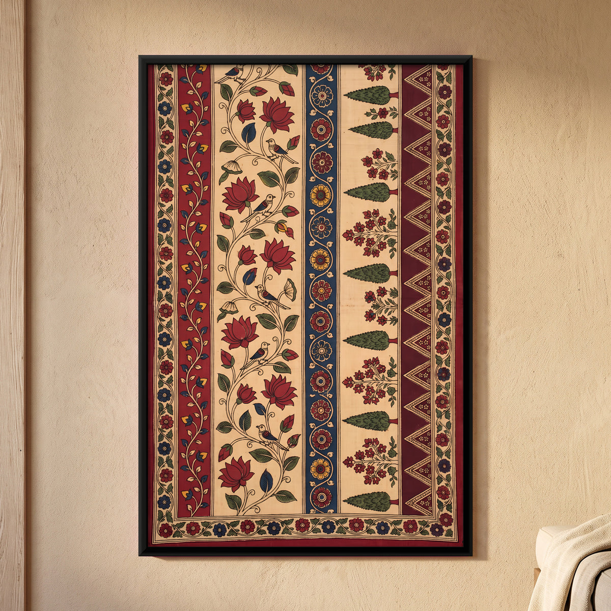 Vertical Floral Stripes - framed canvas art hung on a wall