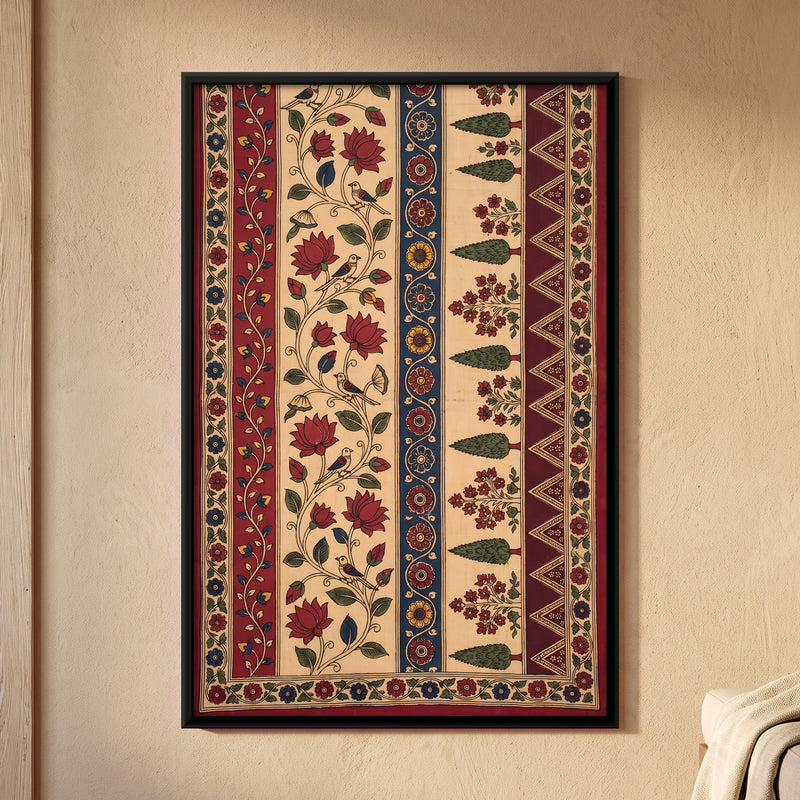 Vertical Floral Stripes - framed canvas art hung on a wall
