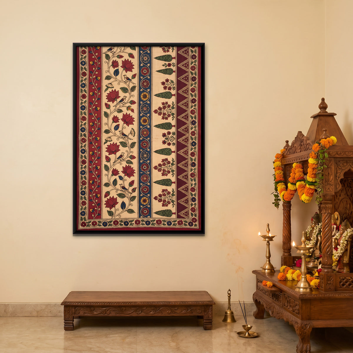 Vertical Floral Stripes - canvas art shown in a styled room