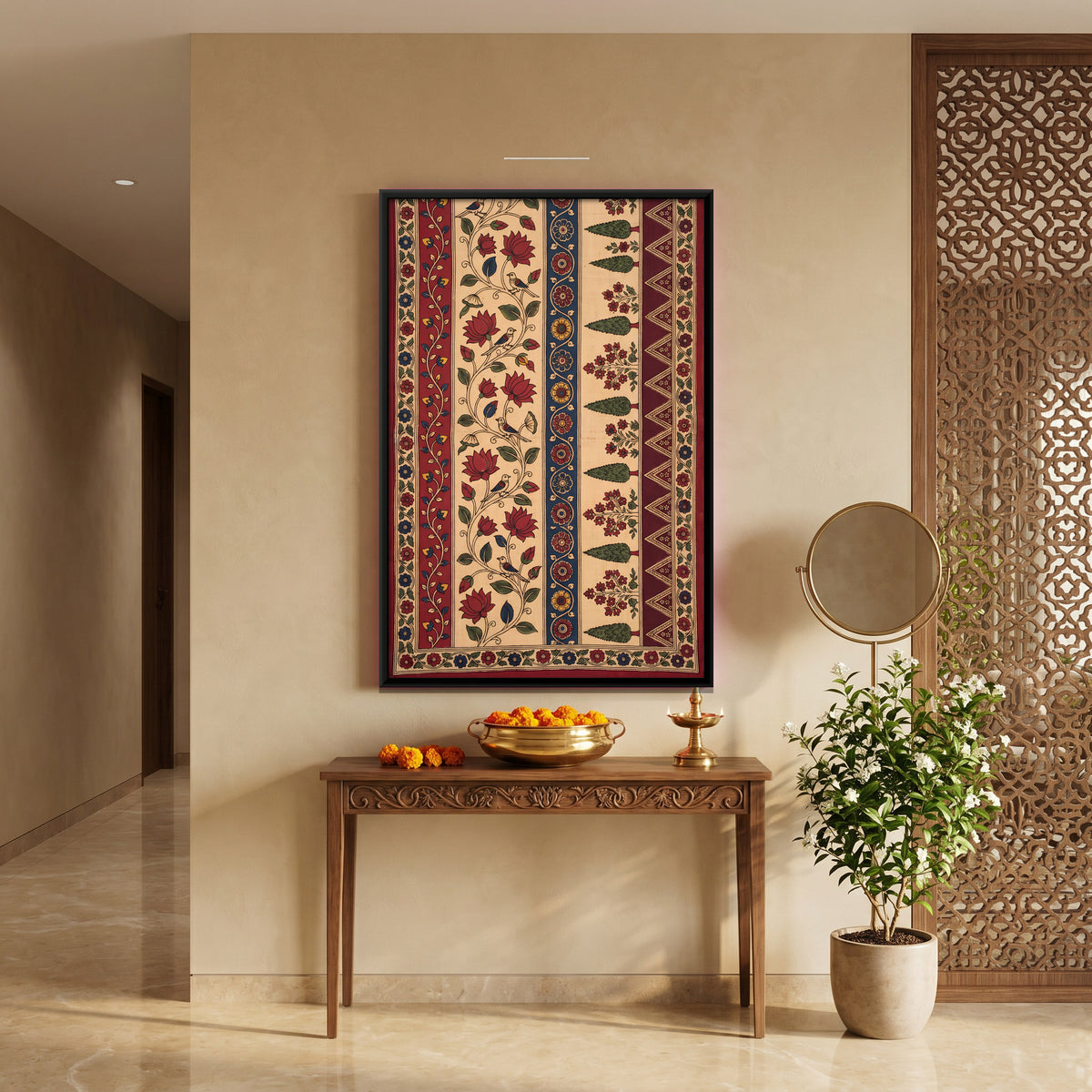 Vertical Floral Stripes - canvas art shown in a second room setting