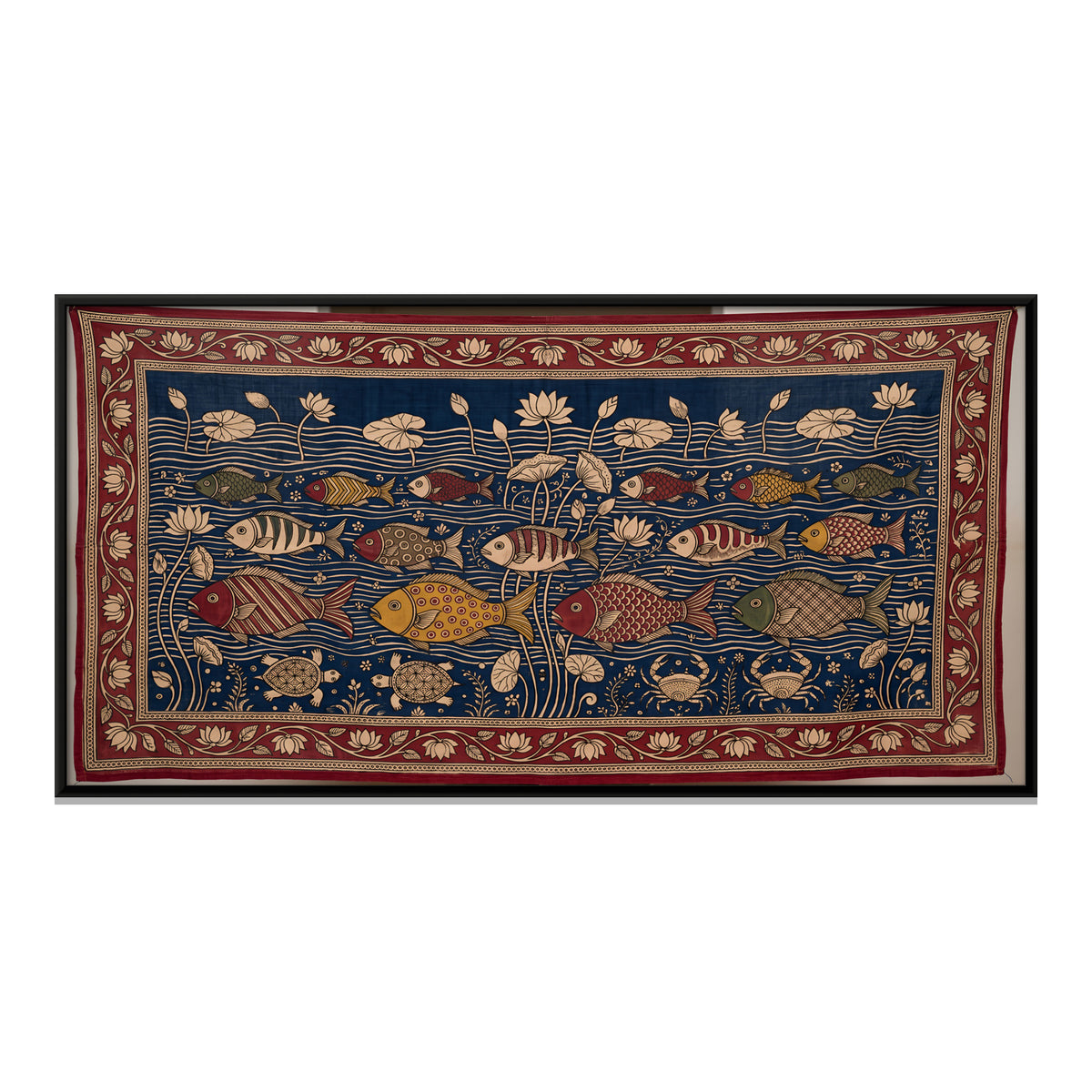 Fish in a Lotus Pond - framed canvas print, front view
