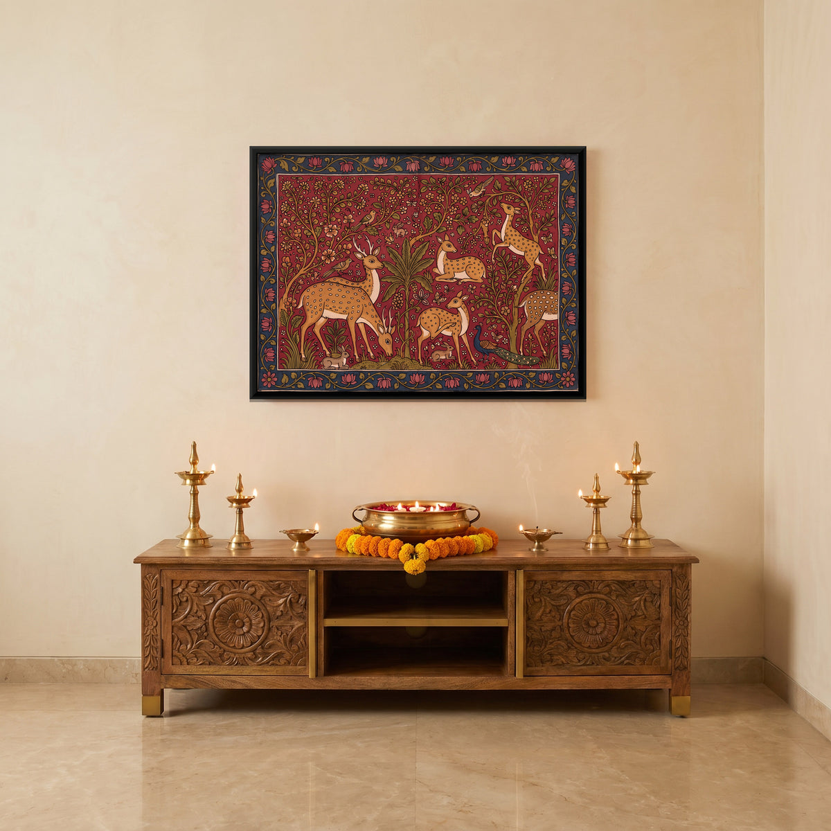 Herd of Spotted Deer - canvas art shown in a styled room