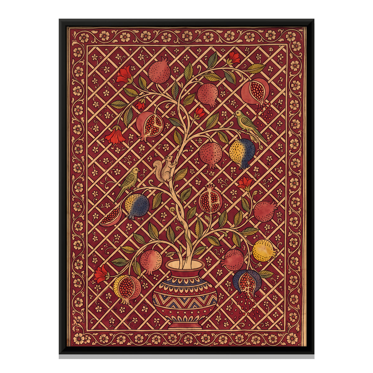 Pomegranate Tree in a Pot - framed canvas print, front view