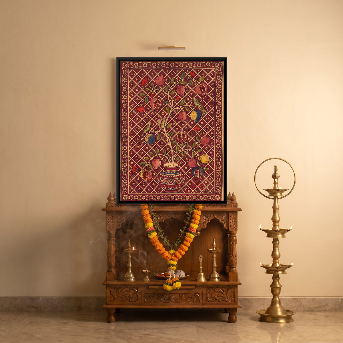 Pomegranate Tree in a Pot - canvas art shown in a styled room