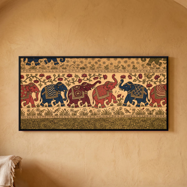 Two Rows of Caparisoned Elephants in Procession
