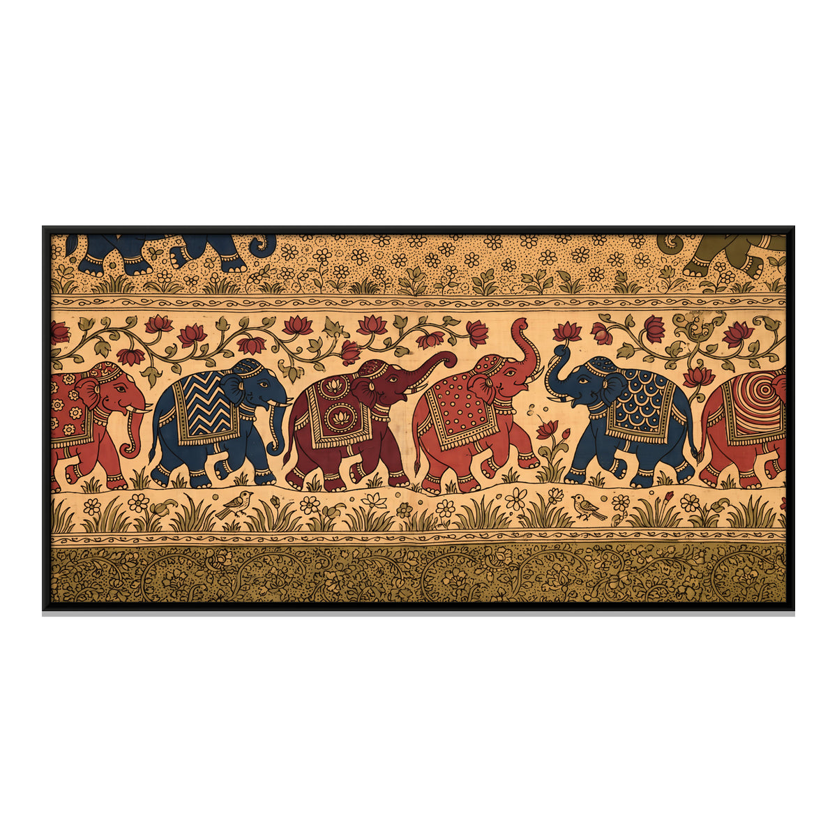 Elephant Procession - framed canvas print, front view