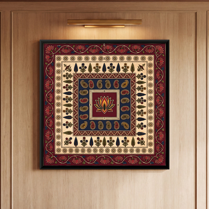 Lotus in Nested Borders - framed canvas art hung on a wall