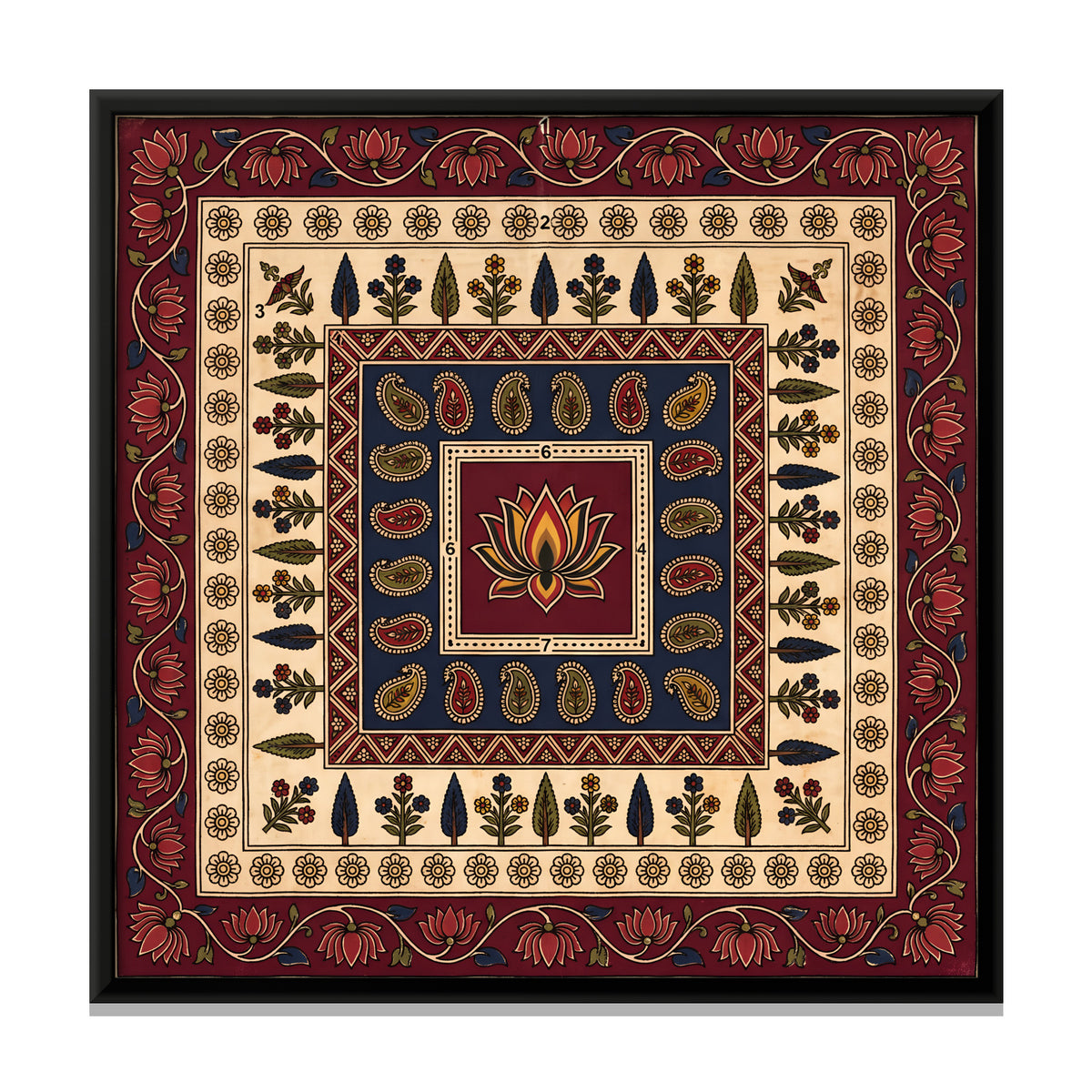 Lotus in Nested Borders - framed canvas print, front view
