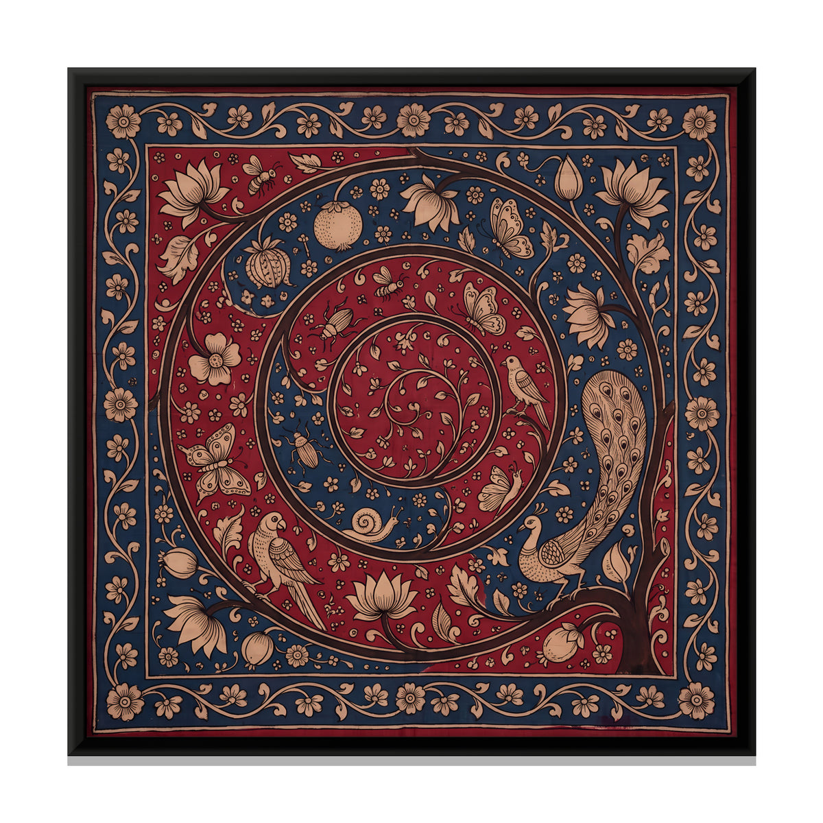 Spiral Vine with Birds - framed canvas print, front view