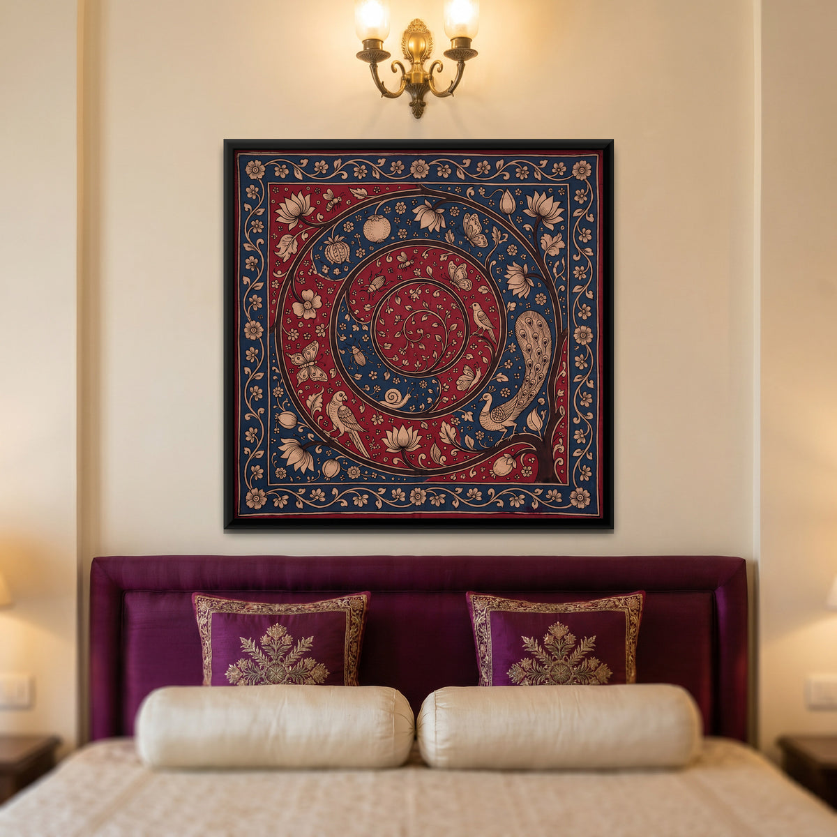 Spiral Vine with Birds - canvas art shown in a styled room