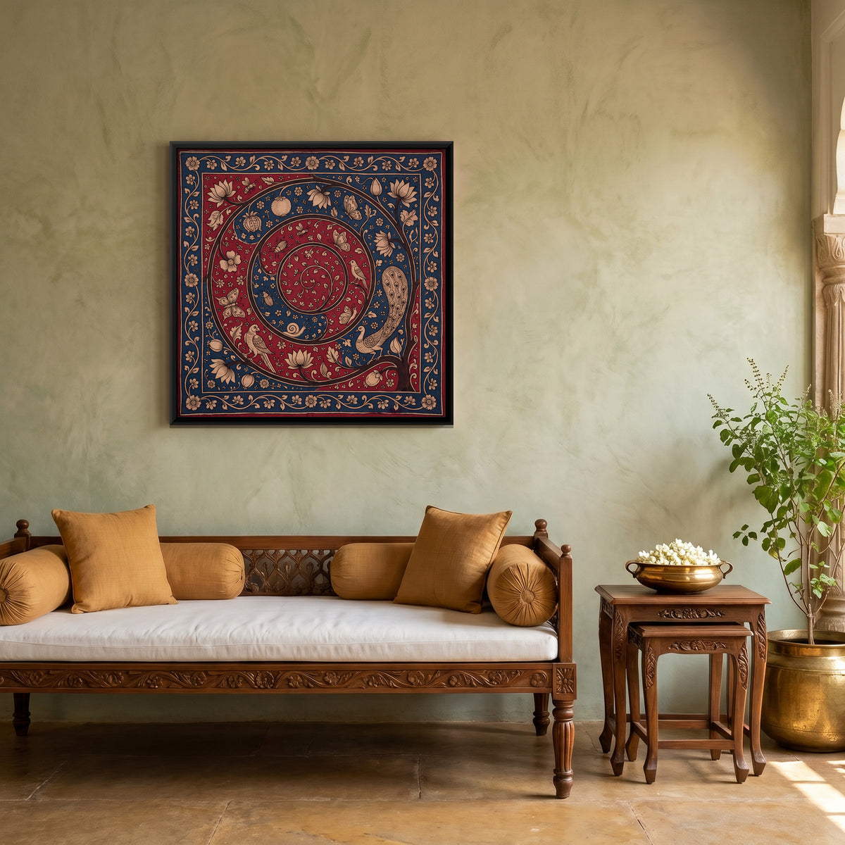Spiral Vine with Birds - canvas art shown in a second room setting