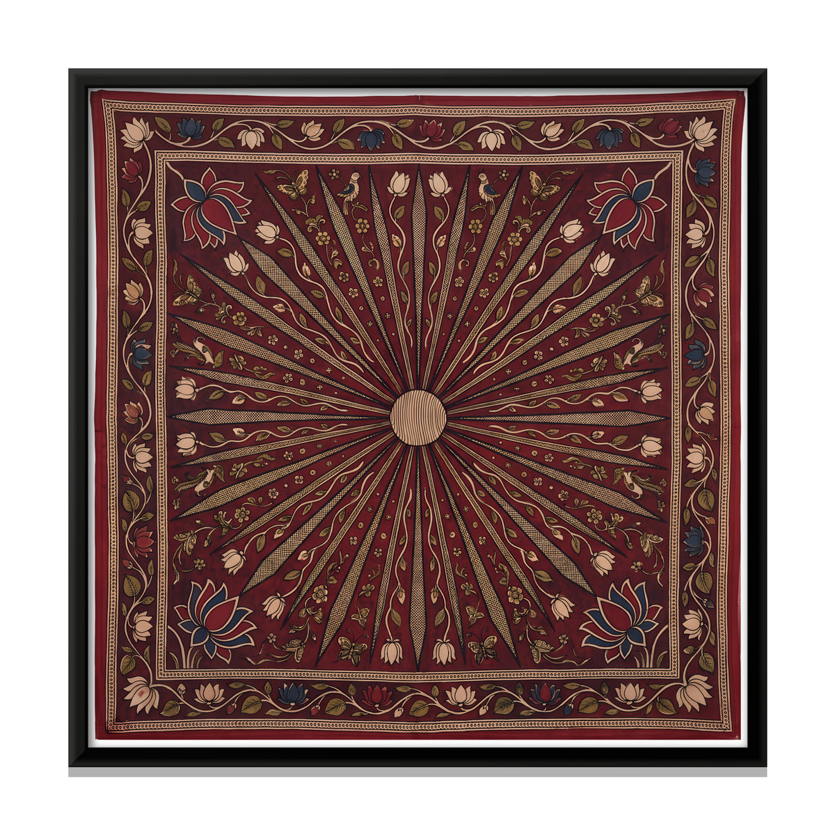 Sunburst with Lotus Corners - framed canvas print, front view